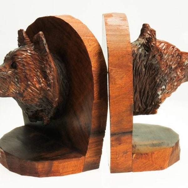 Desert Ironwood Wolf Head Bookends carving