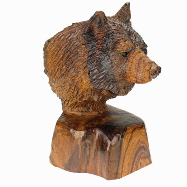 Desert Ironwood Wolf Bust carving