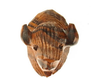 Desert Ironwood Buffalo Head 3-D Magnet carving - bison