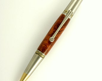 Amboyna Burl Majestic Squire Antique Brass and Pewter Twist Pen