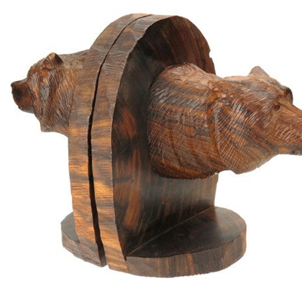 Desert Ironwood Wolf Head Bookends carving