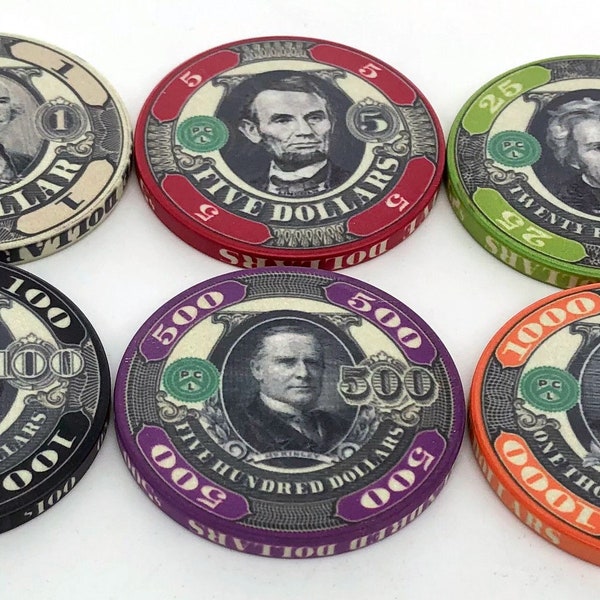 Dead President's Ceramic Custom Poker Chips - 6 Chip Sample Set