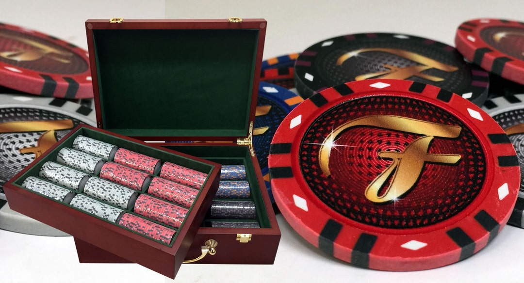 Personalized Groomsmen Heavy Clay Poker Chip Set in Printed Mahogany ...