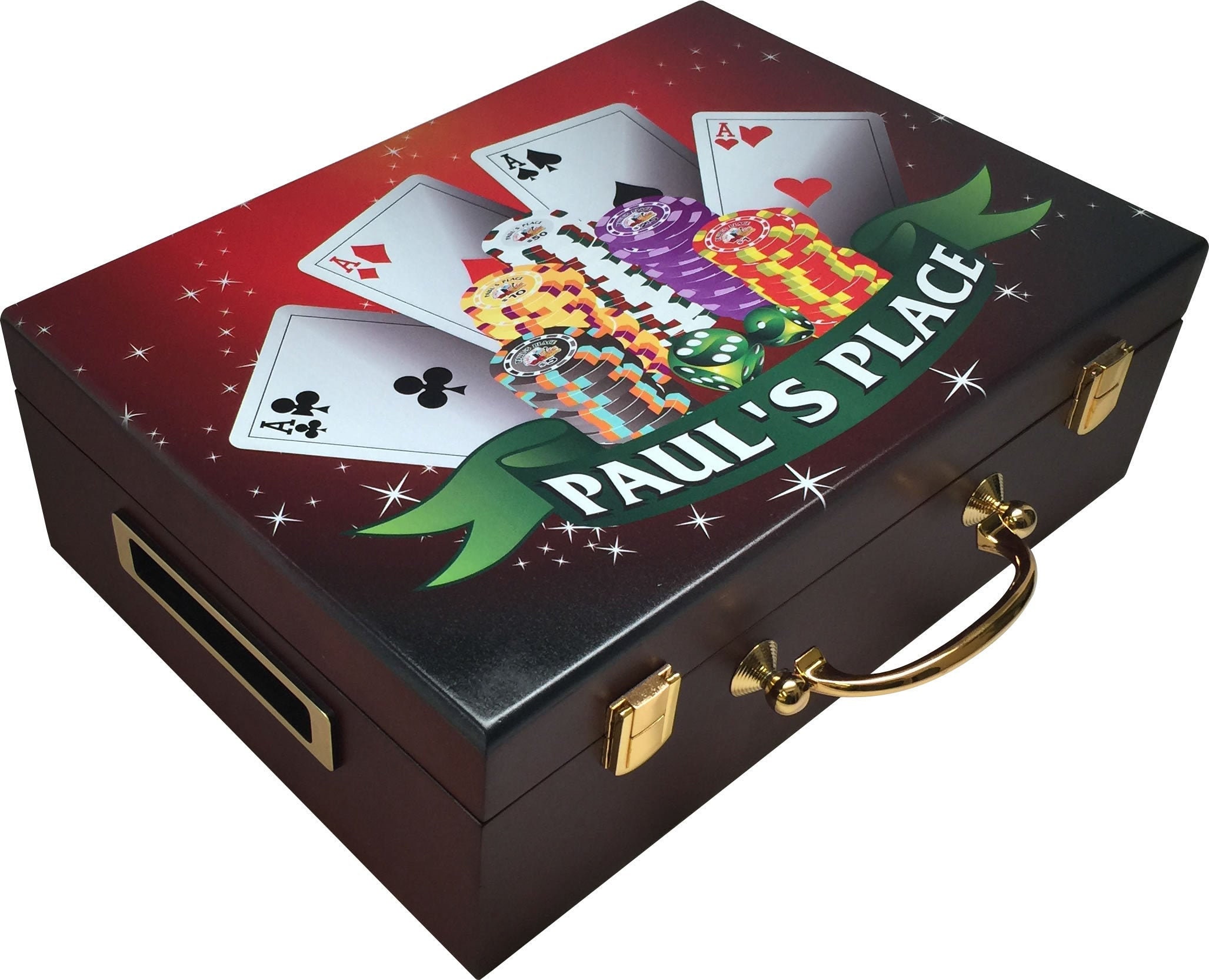Poker Case Wooden Personalized Mahogany Printed Full Color Etsy