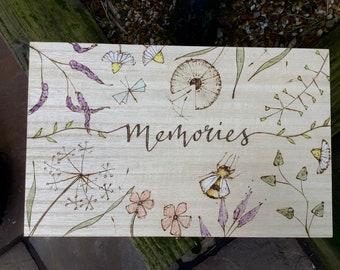 Memory box, floral meadow design, hand drawn, keepsake box, memorial, ashes storage