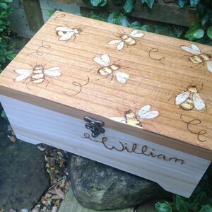 Personalised Boys Christening Gift Baptism Box Dark Wood Box Bee Box Wedding gift Insert box Boys Present Unisex Memory Box image 3