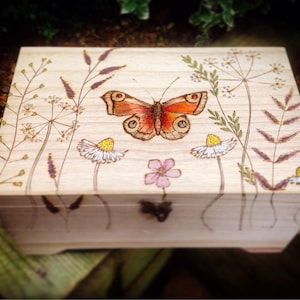 Handmade Butterfly Keepsake Box: Pyrography Art, Wood Storage