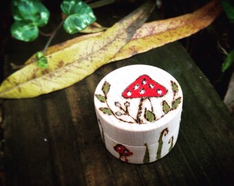 Tooth fairy - toadstool - wooden miniature box - tooth box - baby teeth keepsake - stash box - pill box - ring box