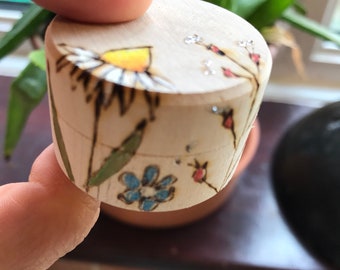 Hand Burned Floral Beech Wood Ring Box: Pyrography Art