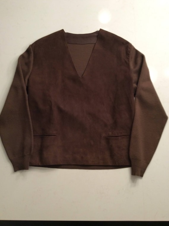 Men's Vintage Suede V Neck Sweater - image 1