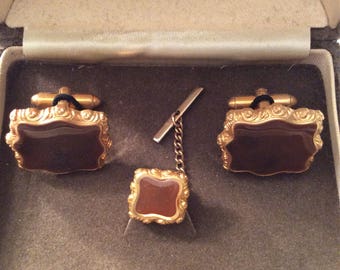 1970's DANTE Boxed Set of Men's Cufflinks + Tie Tack