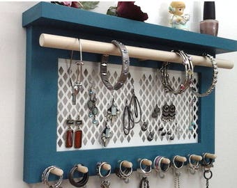 Jewelry Hanger Wall Mount Jewelry Organizer, YOU PICK The COLOR! Earring Holder, Necklace Hanger, Jewelry Holder, Ring and Bracelet Holder.