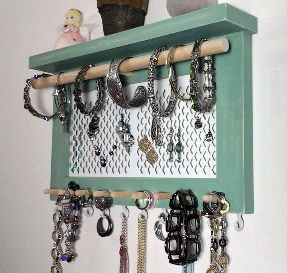 Necklace holder With Shelf, Gray Jewelry Organizer, Bracelet and Earring  Holder