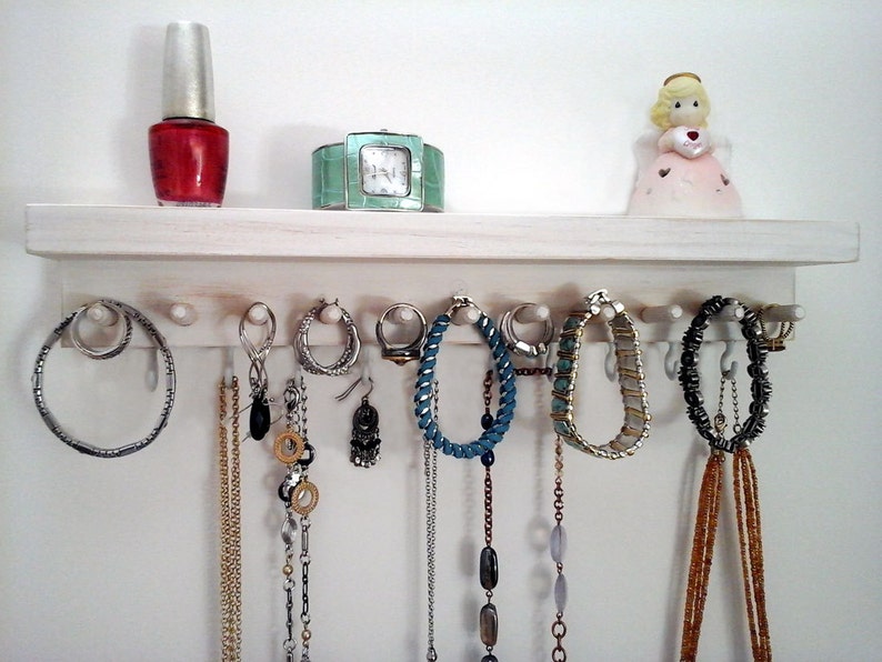 Wall Jewelry Organizer Necklace Hanger Earring Holder Bracelet Watch Ring Hanging Display Shelf Choose A Color