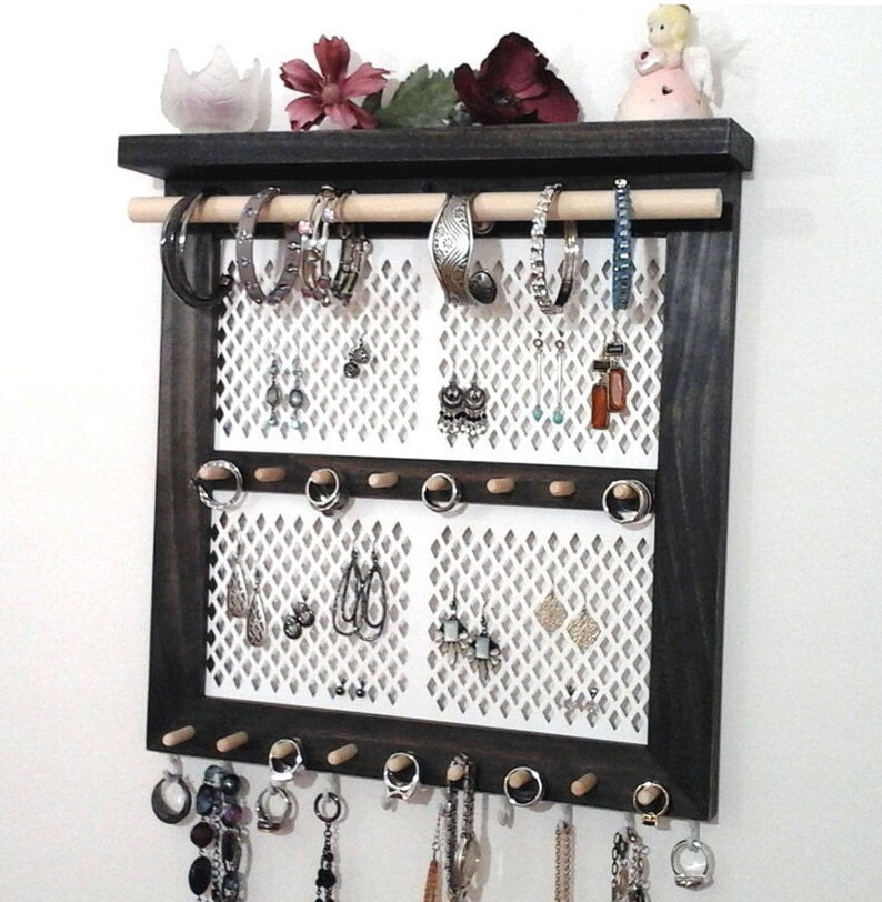 Jewelry Organizer Frame Earring Holder Wall Necklace Hanger Image 0