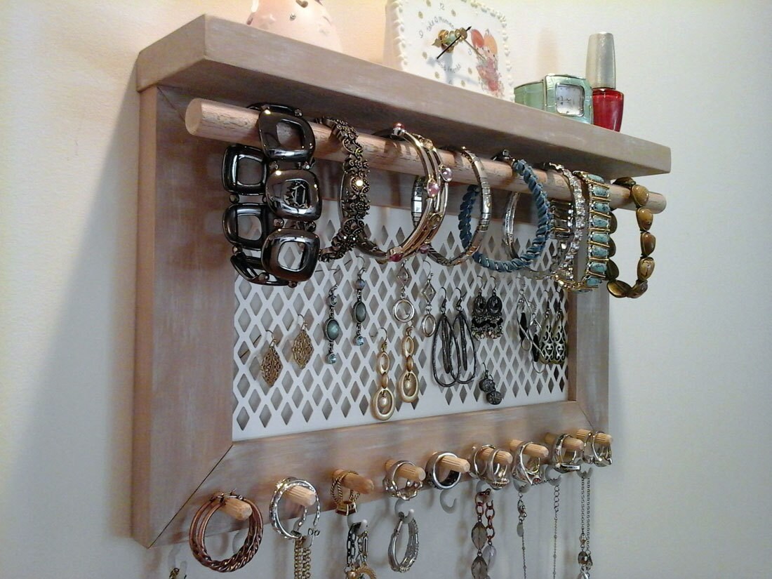 Jewelry Organizer Wall Mount Necklace Bracelet Ring Earring Etsy