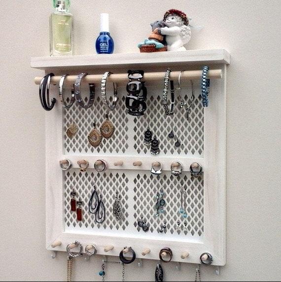 Jewelry Organizer Wall Mount Mesh Earring Holder, Necklace Hanger