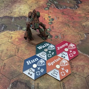 Battlemecha Movement Tokens &quot;Full Set&quot; ... track modifiers/penalties easily with colour coded dials! Walk/Run/Jump/Sprint