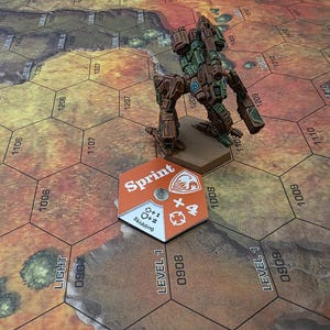 Battlemecha Movement Tokens &quot;Sprint Only&quot; ... track modifiers/penalties easily with colour coded dials! Sprint