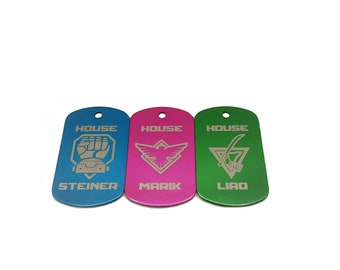 Battletech Bag Tags, Aluminum Dogtags laser etched with your favourite house/Clan logos!