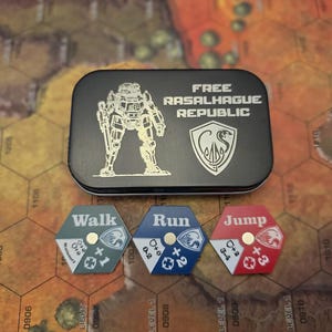 Battlemecha Movement Tokens and Collector Tin... track modifiers/penalties easily with colour coded dials!