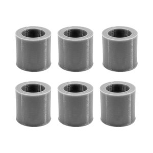 May include: Six gray plastic rings, each with a smooth, cylindrical shape and a slightly raised lip around the top edge.