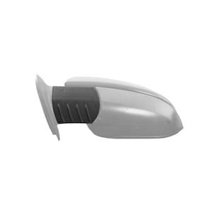 May include: A gray car side view mirror with a black textured plastic housing.