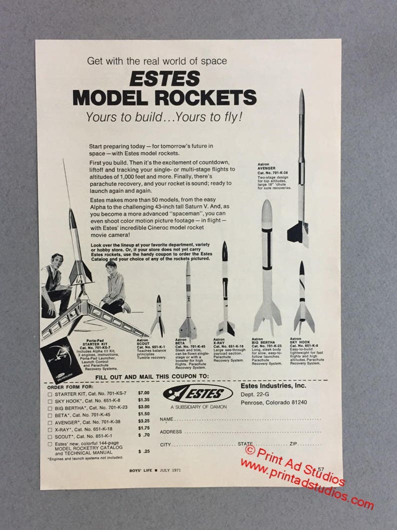 1971 Estes Model Rockets 1/2 Page Print Ad Vintage Toy Ad Etsy