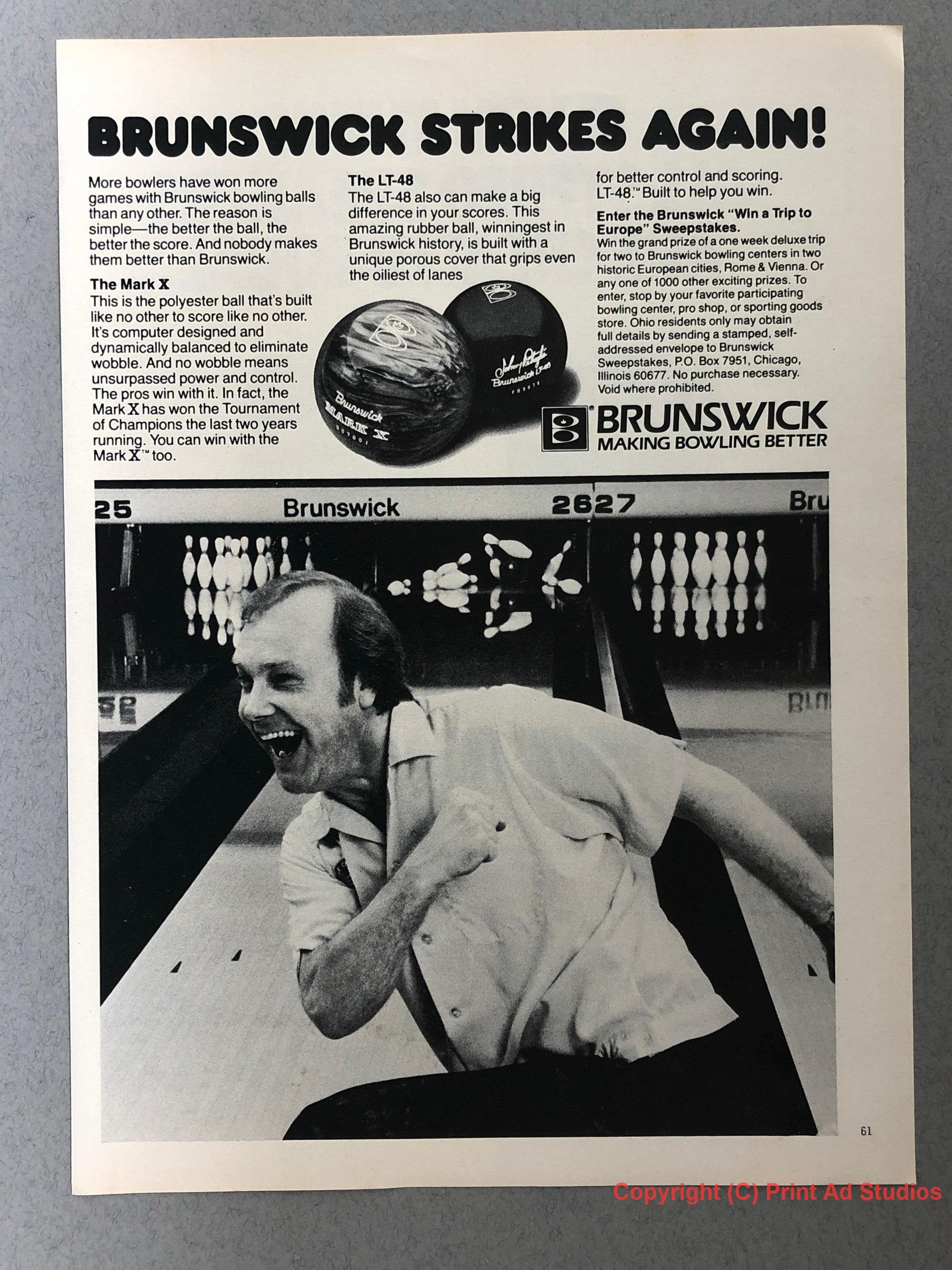 1981 Brunswick Bowling Balls Print Ad Mark X LT48 Etsy