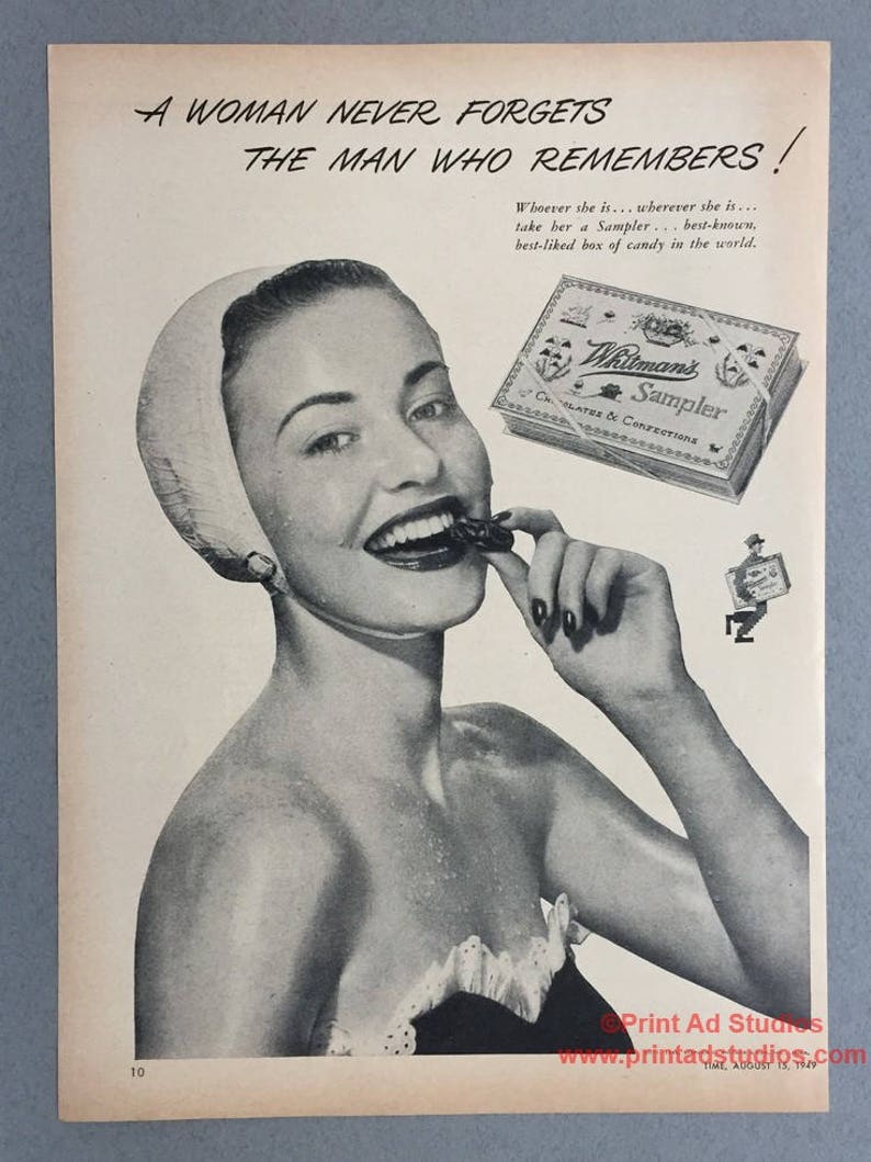 Vintage Chocolate Ad 1949 Whitman/'s Sampler Chocolates Print Ad