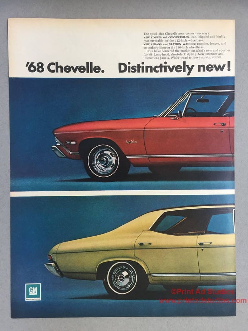 1968 Chevelle Malibu Sport Coupe And Sedan Double Page Print Etsy
