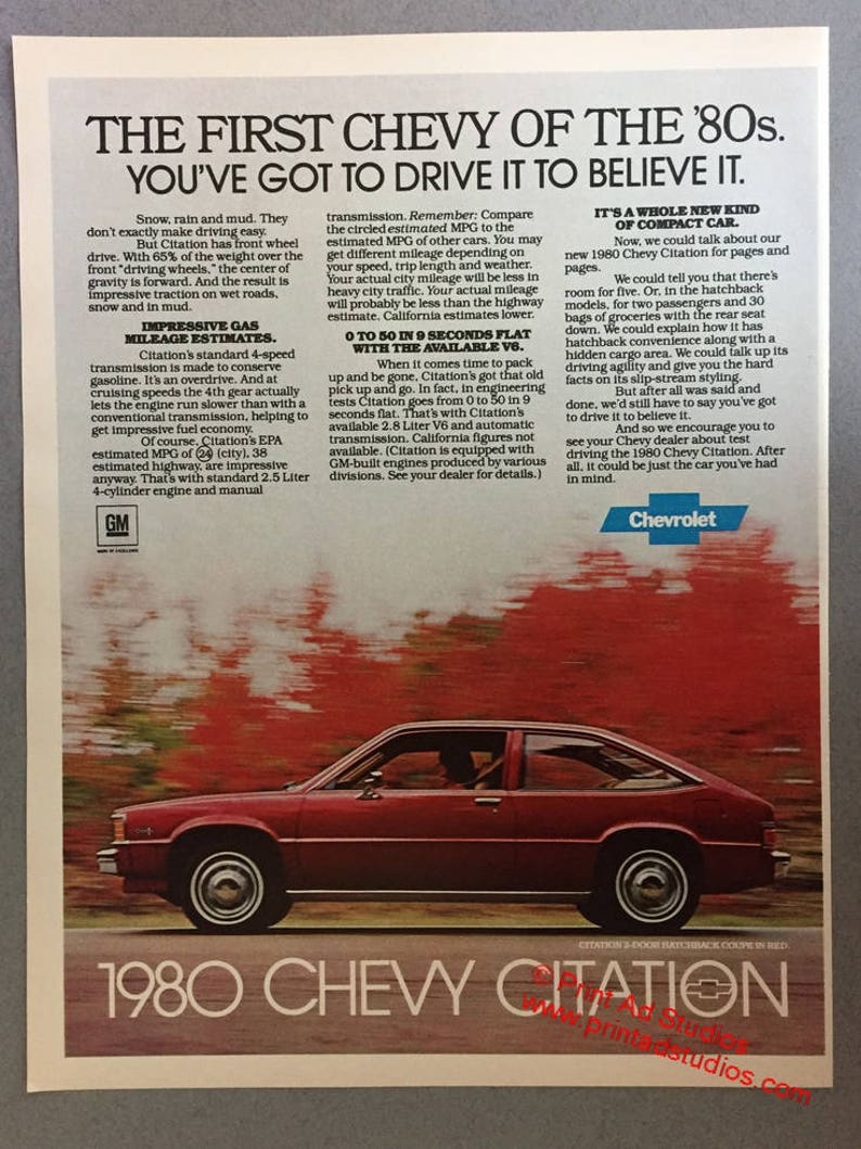 1980 Chevy Citation Print Ad Chevrolet 2door Hatchback Etsy
