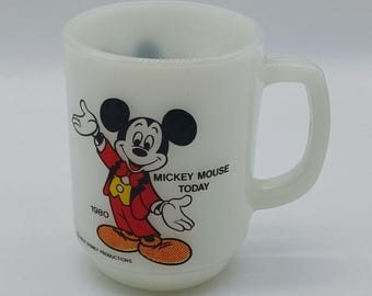 1980 VTG Anchor Hocking Milk Glass Mug Mickey Mouse Today Pepsi Collector Series