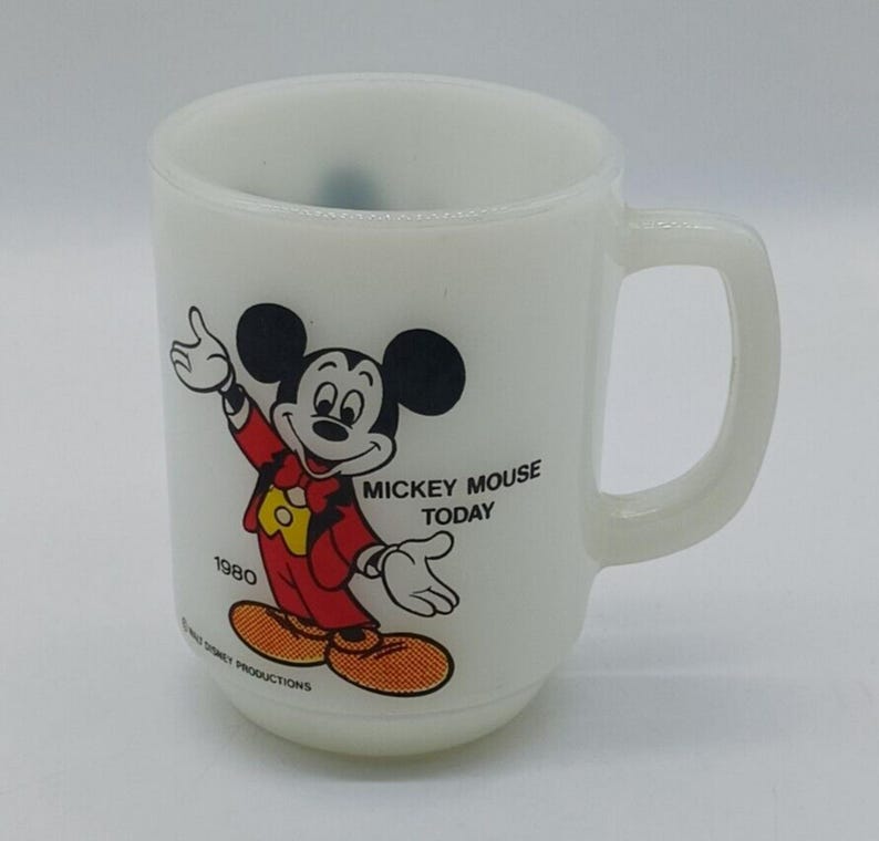 1980 VTG Anchor Hocking Milk Glass Mug Mickey Mouse Today Pepsi Collector Series image 1