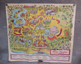 Vintage Walt Disney World Guide Map to The Magic Kingdom Poster Fold Out 1970s