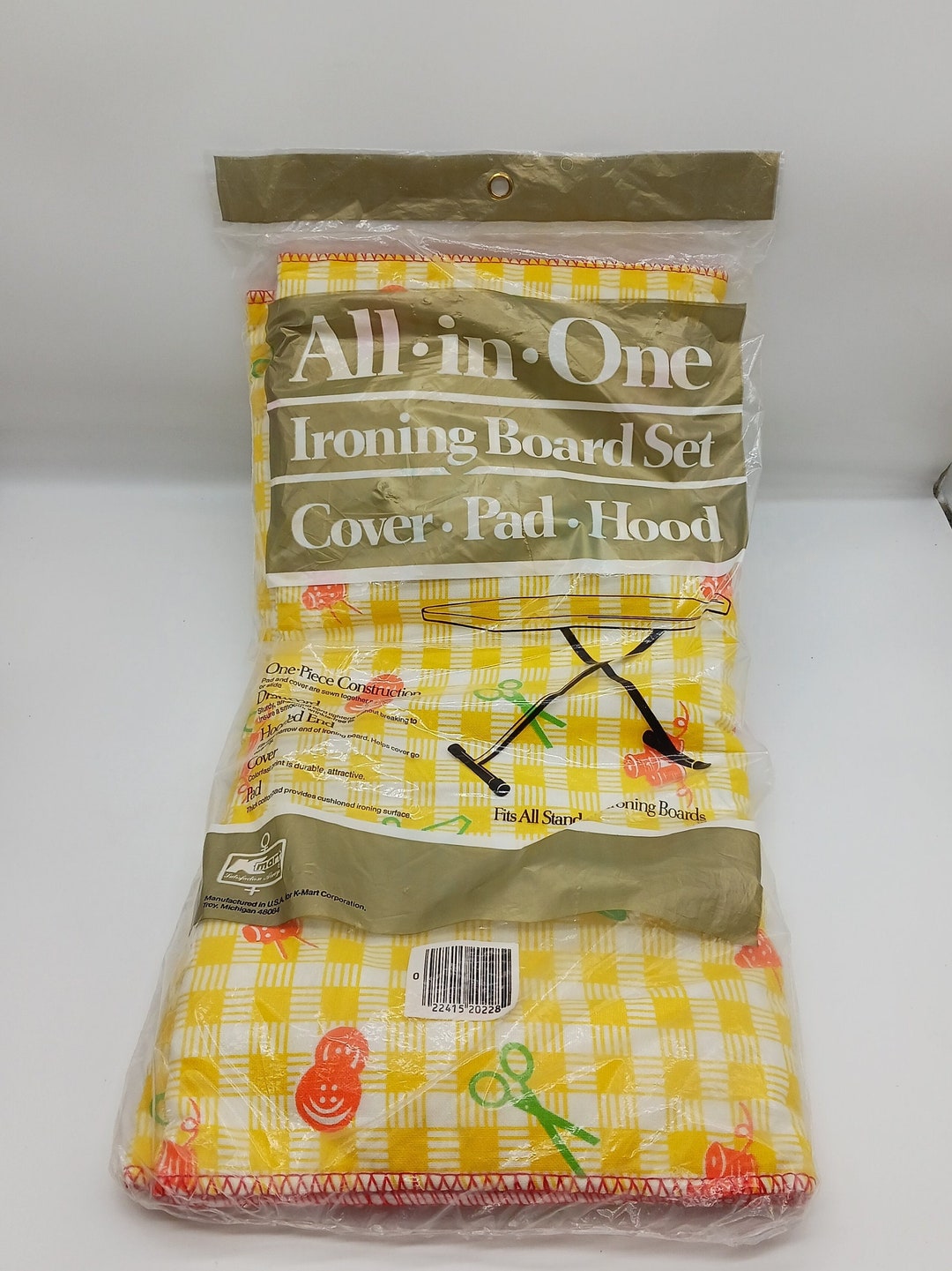 Vintage All in One Ironing Board Cover Pad, Yellow With Buttons Thread
