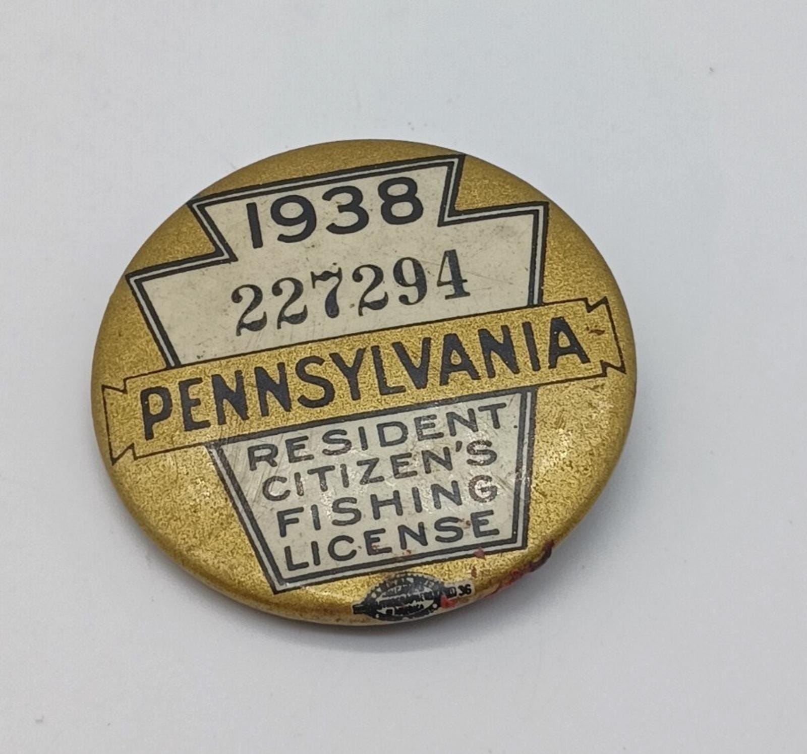 Épingle Vintage 1926 Permis De Pêche Pennsylvanie - Bouton Dos - Collectible USA - Très Bon état