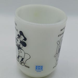 Taza de cristal con leche Anchor Hocking, 1980, de época, Mickey Mouse como Steamboat Willie, 1928 imagen 4