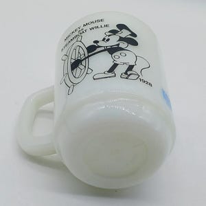 Taza de cristal con leche Anchor Hocking, 1980, de época, Mickey Mouse como Steamboat Willie, 1928 imagen 10
