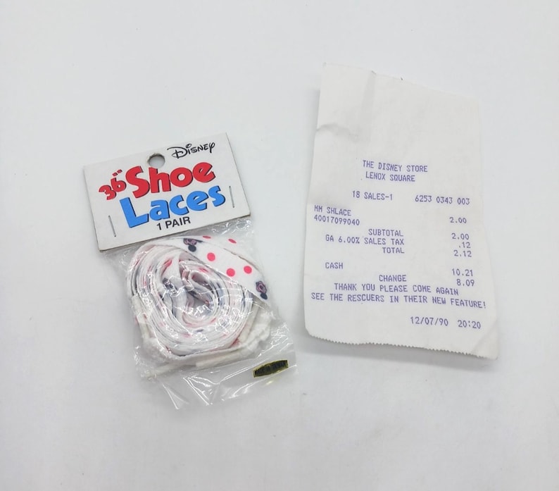Vintage 1990 Mickey Mouse Disney Shoe Laces 36" NIP with Receipt image 1