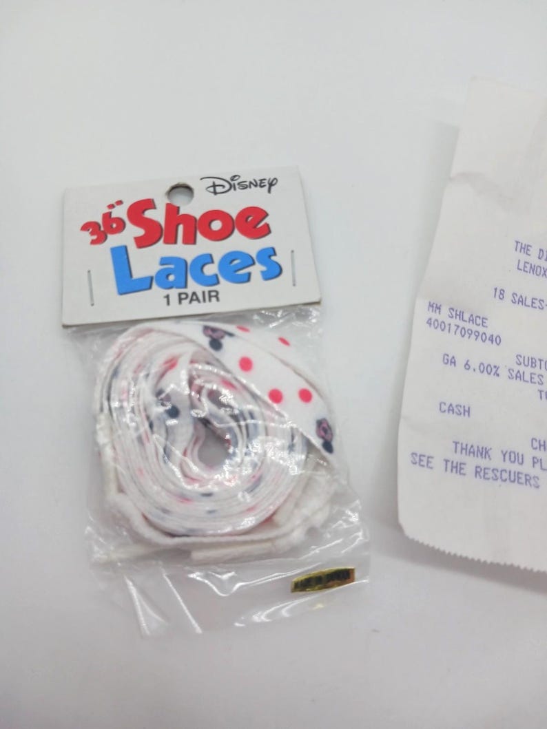 Vintage 1990 Mickey Mouse Disney Shoe Laces 36" NIP with Receipt image 3