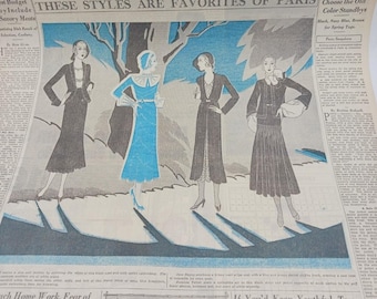 1931 Paris Fashion Chanel Jane Regny Art Deco Chicago Tribune Newspaper Page