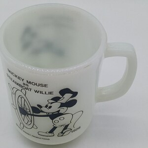 Taza de cristal con leche Anchor Hocking, 1980, de época, Mickey Mouse como Steamboat Willie, 1928 imagen 3