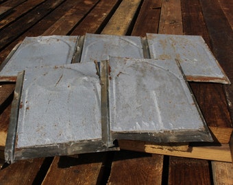 1880s Antique Tin Roofing Tiles, Roofing Shingles, Rusty, Silver, Repurpose, Reuse, Crafts, Lot of 5 Roof Tile, Primitive