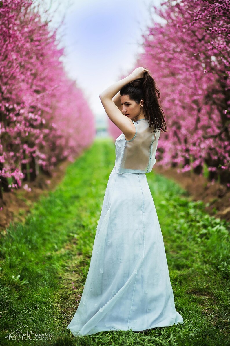 Twopiece Wedding Dress Light Blue Grey Organza Alternative Etsy