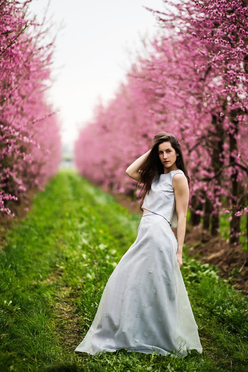 Twopiece Wedding Dress Light Blue Grey Organza Alternative Etsy