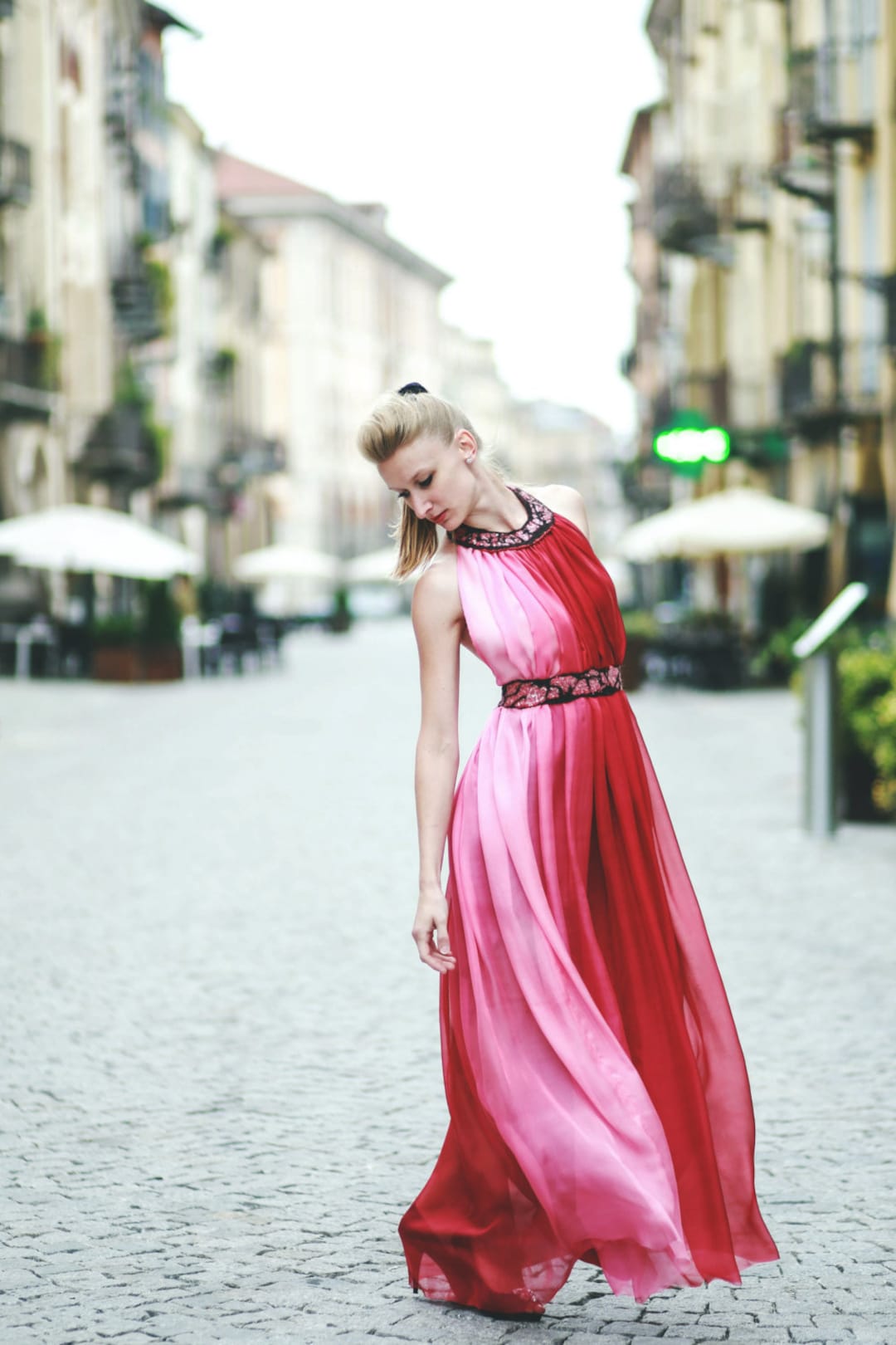 Elegant Long Red Pink Dress Ombré Formal Dress With Felt - Etsy Israel