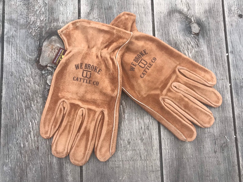 Custom Ranch Suede Cowhide Leather Work Gloves Cattle Brand Etsy