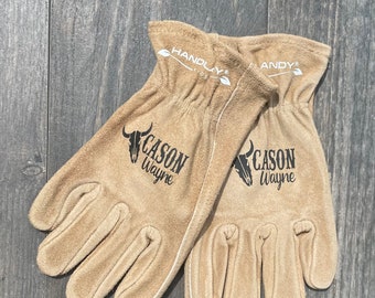 Youth Genuine Leather Work Gloves, Kids Ranch Gloves, Personalized Boys Farm Gloves, Cattle Brand, Custom Western Gifts, For girls or boys