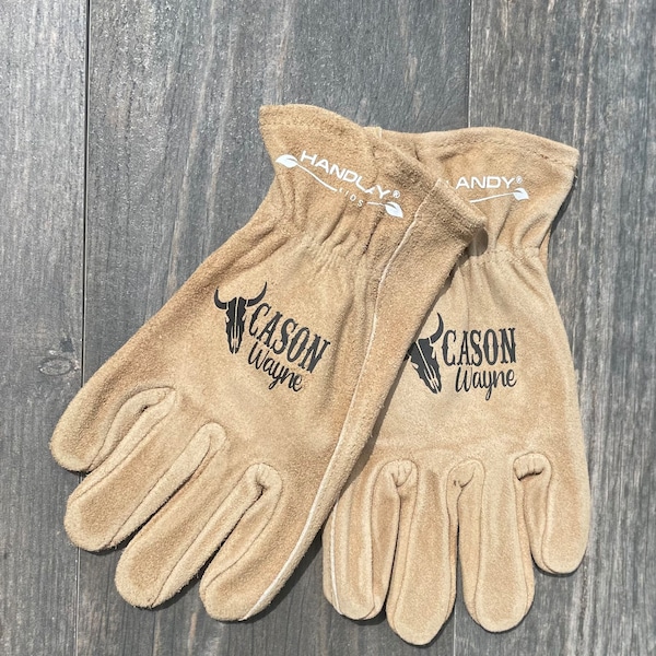 Youth Genuine Leather Work Gloves, Kids Ranch Gloves, Personalized Boys Farm Gloves, Cattle Brand, Custom Western Gifts, For girls or boys